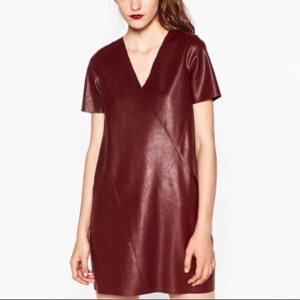 Zara oxblood faux leather dress